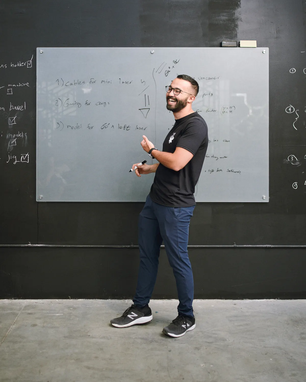 Founder Yousef Saheb Javaher at the whiteboard in the Spark studio